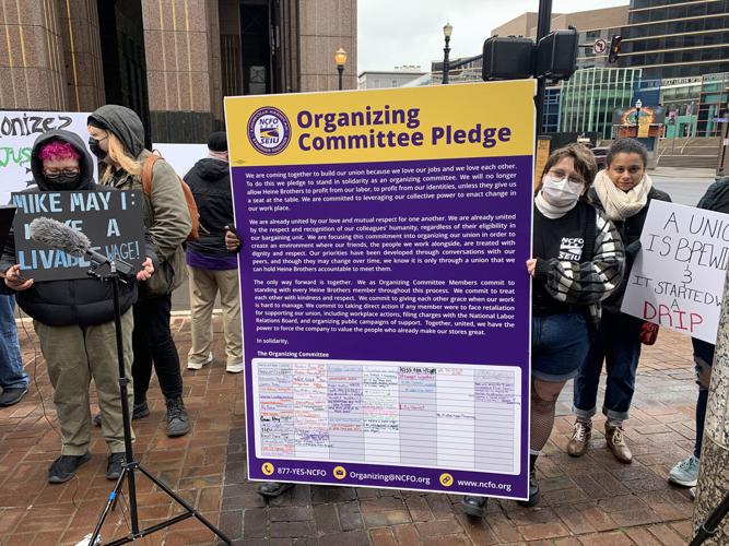 Heine Brothers' Coffee employees hold rally in favor of unionization on April 8, 2022