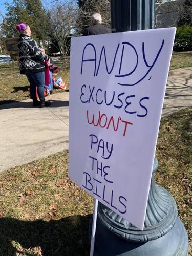 protesters gather for overnight unemployment insurance protest in Frankfort in Feb. 2021