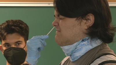 Student getting COVID-19 tested as part of the JCPS 'Test-to-Stay' program
