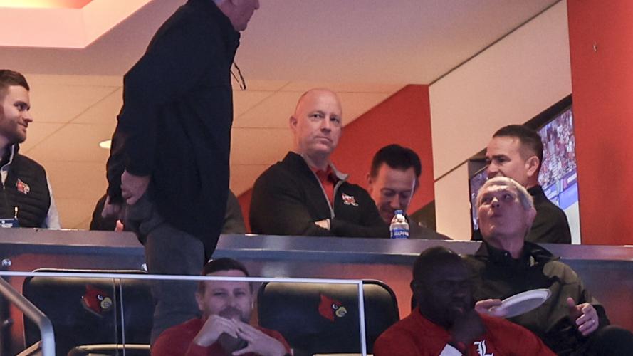 Jeff Brohm makes an appearance at a U of L NCAA volleyball game on Dec. 8, 2022