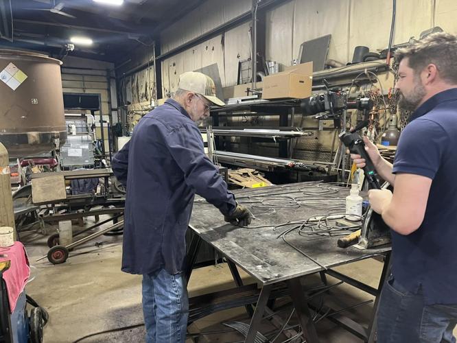 Madison, Ind. fabricator Dave Kidwell works on a holiday display