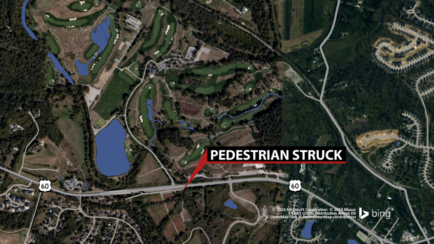 Map of pedestrian struck outside Valhalla Golf Club