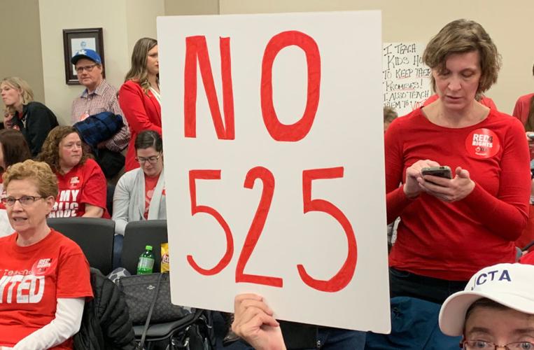 'No 525' anti-pension bill teacher sign 2-28-19