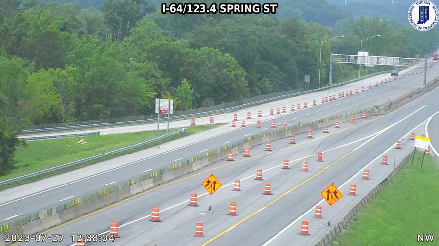 Traffic cones on interstate after Sherman Minton shutdown