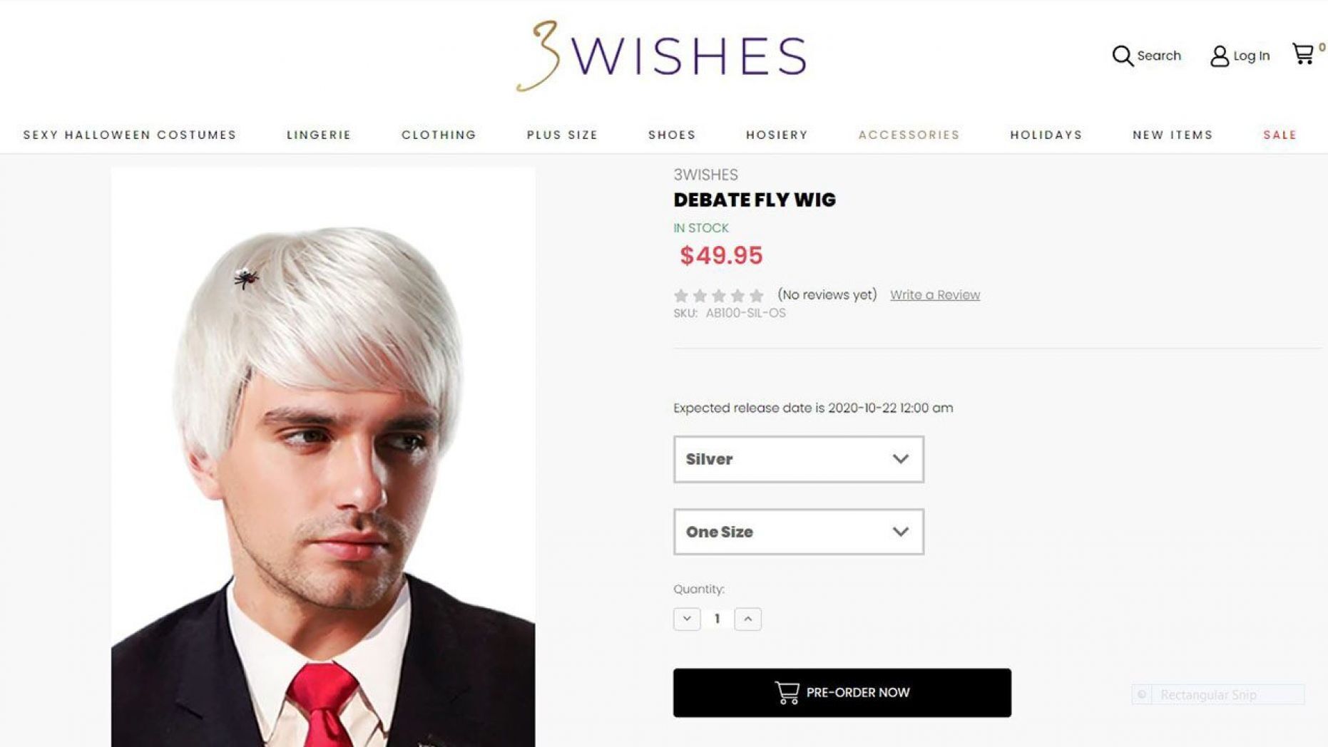 Halloween store selling Debate Fly Wig inspired by bug on Mike