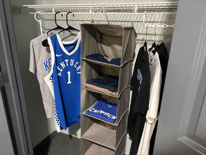 Clothes hanging in closet in UK TRI-IT dorm