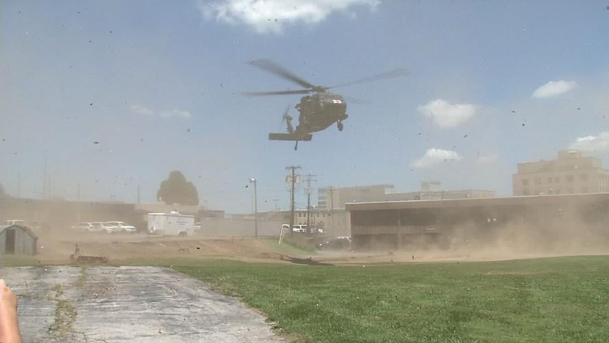 US Army Blackhawk helicopter lands at Hardin Memorial Health for drill