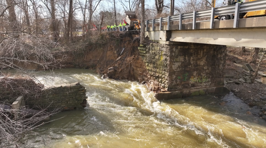 Blackiston Mill Road Bridge closed due to dam failure