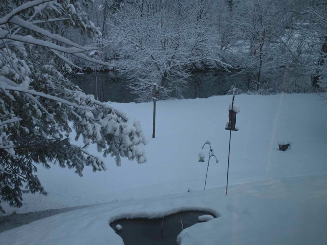 Snow on Blue River in Milltown, Indiana