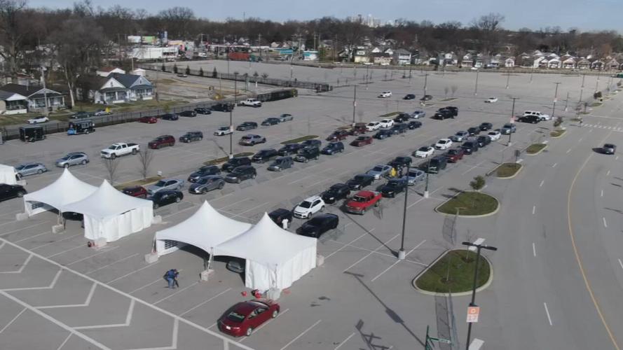 Churchill Downs drive-thru COVID test site aerial