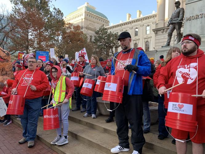GO RED FOR ED - Teachers on Capitol Steps with Bucket Drums