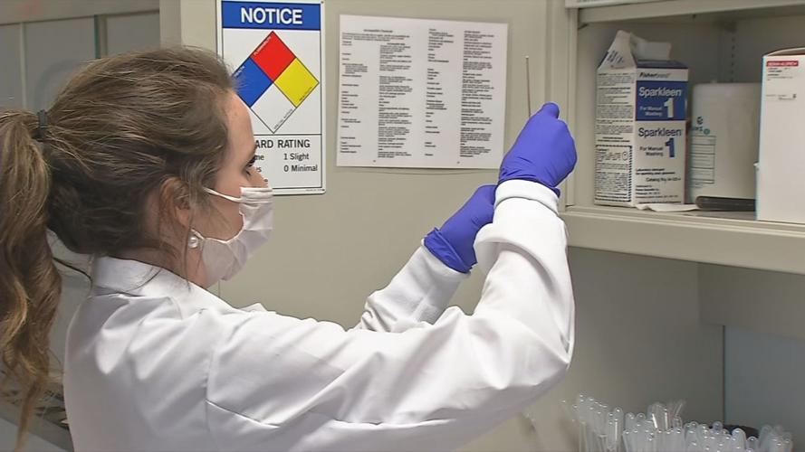 Lab technician performing tests on Sexual Assault Forensic Exam (SAFE) kit (also referred to as rape kits)