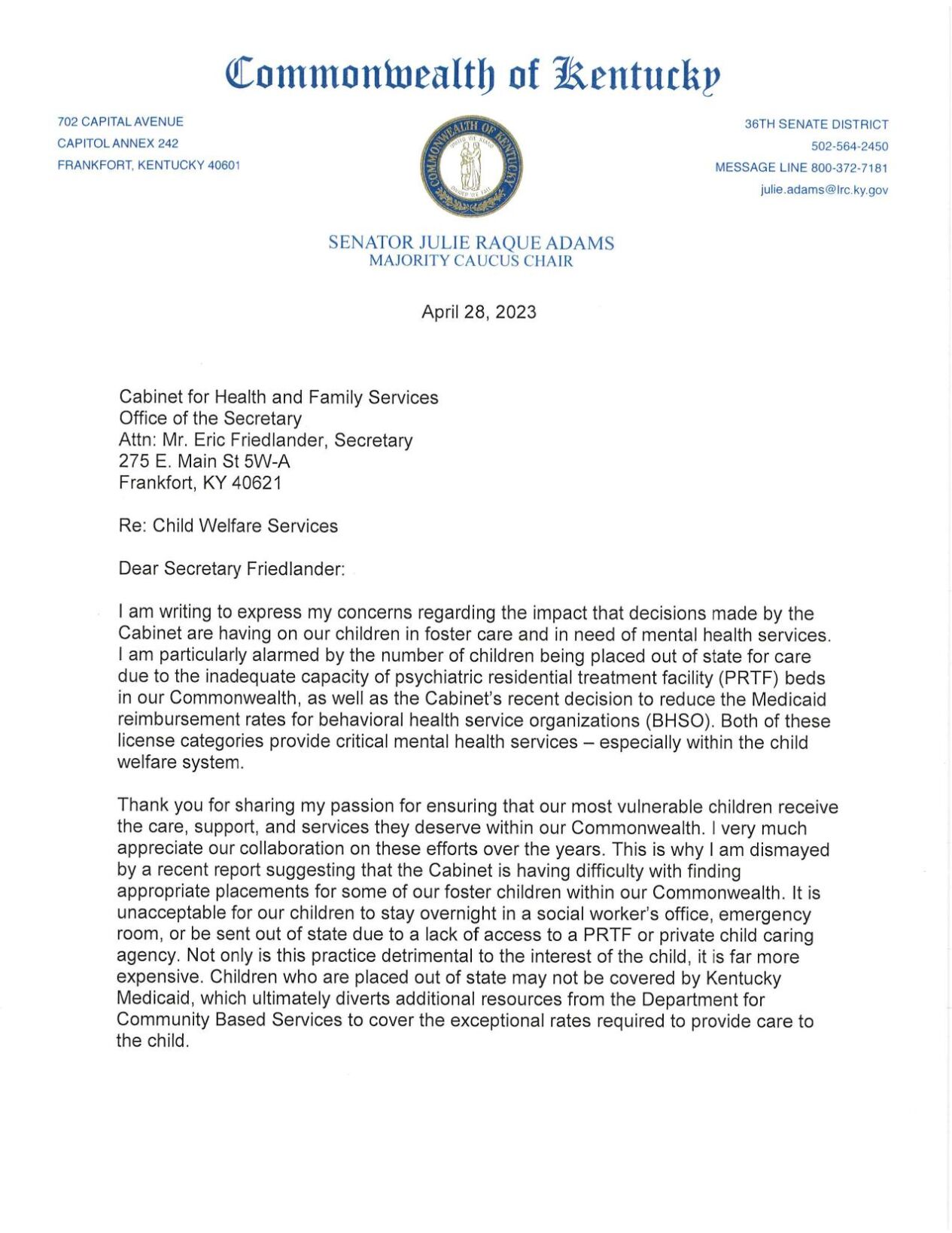 Friedlander Letter