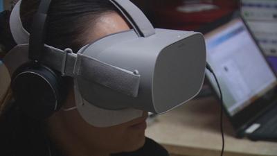 ProRehab patient wears virtual reality mask during session to help with pain