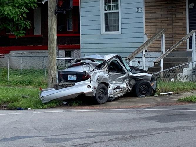 Crashed car on Garland Avenue