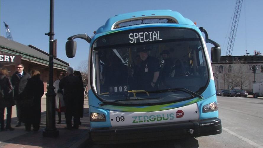 TARC electric bus picks up passengers in Louisville