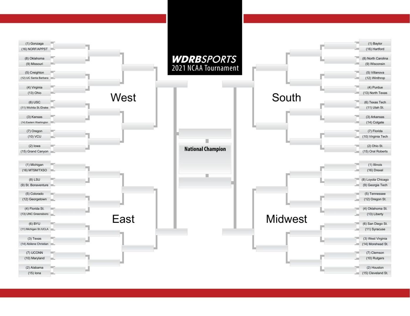 2021 NCAA Tournament printable bracket