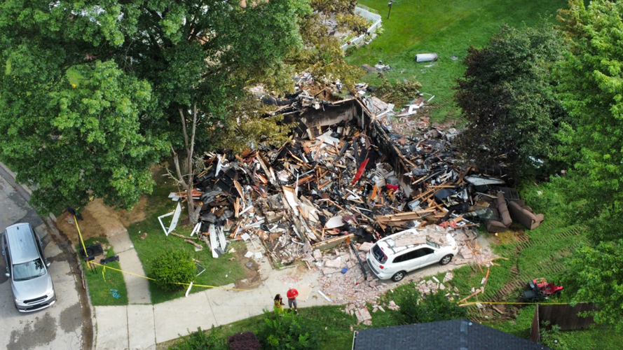 Aerial view of Jeffersonville house explosion