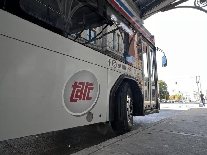 TARC bus pulls out of stop on Broadway