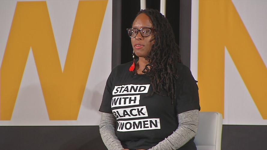 Kentucky State Rep. Attica Scott speaks during the "Know the Issues, Own the Vote" Symposium at the Kingdom Fellowship Christian Life Center