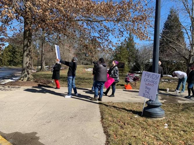 small group of protesters gather for overnight unemployment insurance protest in Frankfort