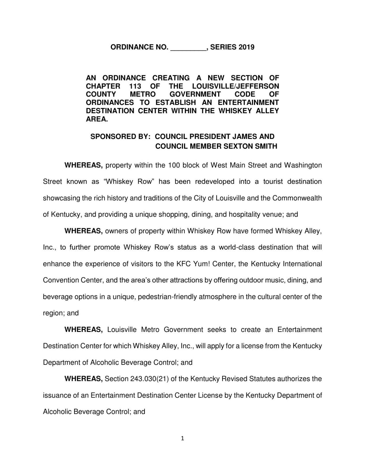 Whiskey Alley Ordinance