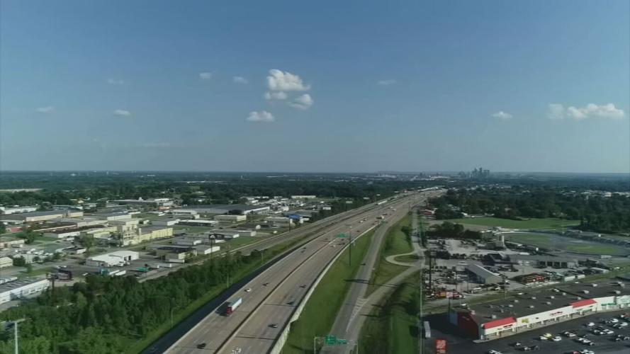 Generic drone shot of cars on an interstate