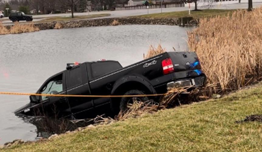 Franklin, Indiana, pond where rescuers saved a woman and her child in a sinking truck on Feb. 27, 2023