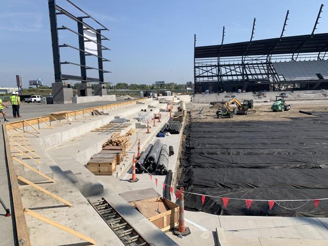 Crews begin to build video board at the Lynn Family Stadium