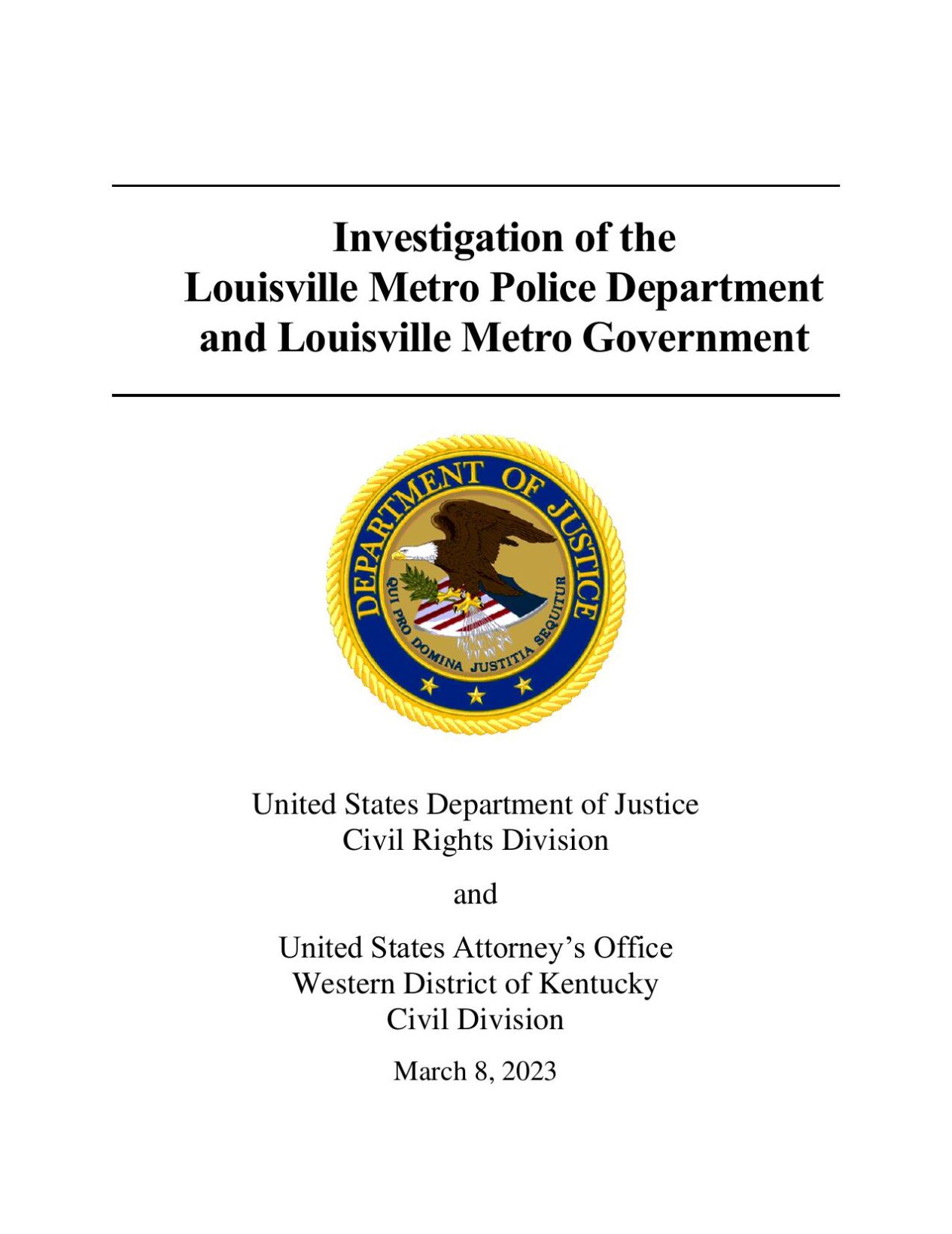Investigation of the Louisville Metro Police Department and Louisville Metro Government