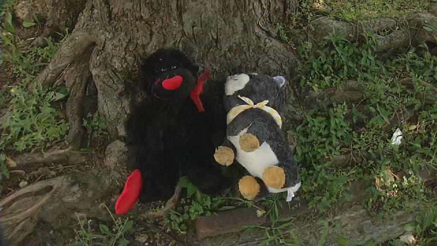 Makeshift memorial at scene where Devin Sesay was shot to death on June 13, 2019.