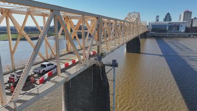 2nd Street-Clark Memorial Bridge damage drone photo 3-20-24