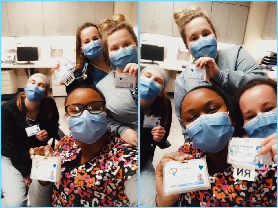 Louisville health care workers make blue heart stickers to