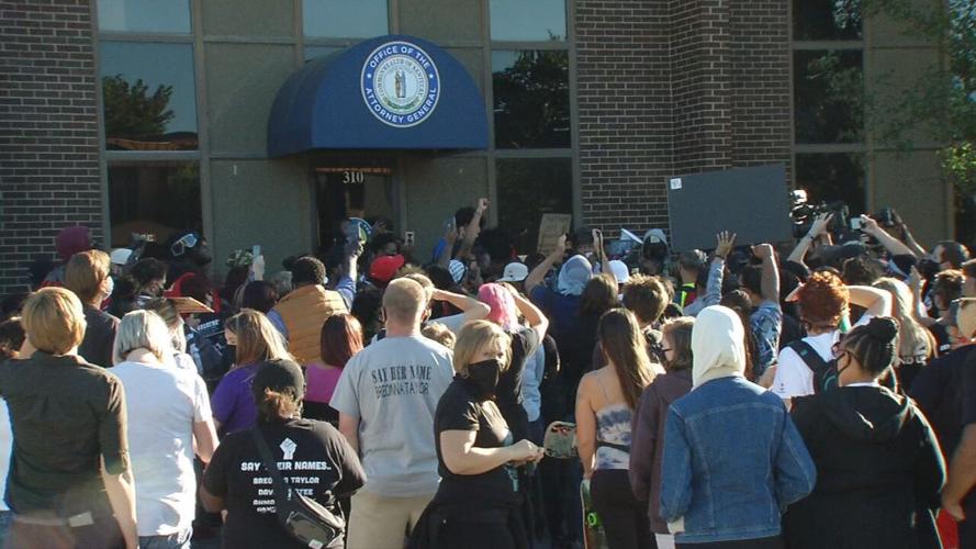 Crowd gathers for rally outside AG Daniel Cameron's office in Louisville 9/18/20