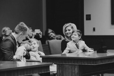 Miranda Combs and family on day of Etta Jo's adoption