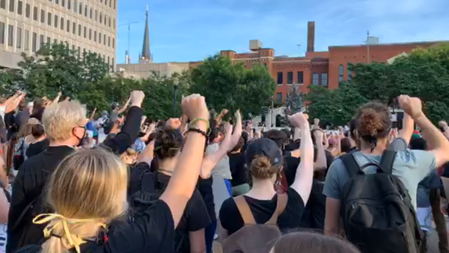 Protesters with fists up during 6-5-2020 protests