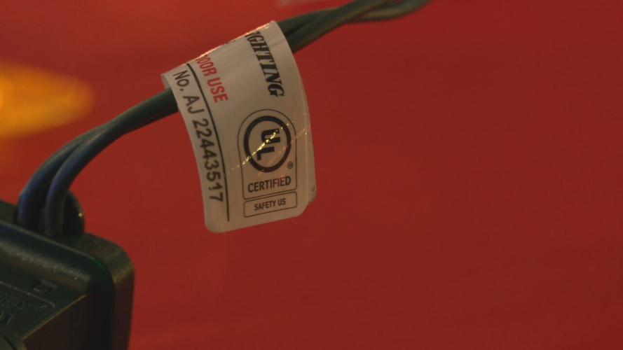 Electrical Christmas lights showing the "UL" sticker that they have been through lab testing