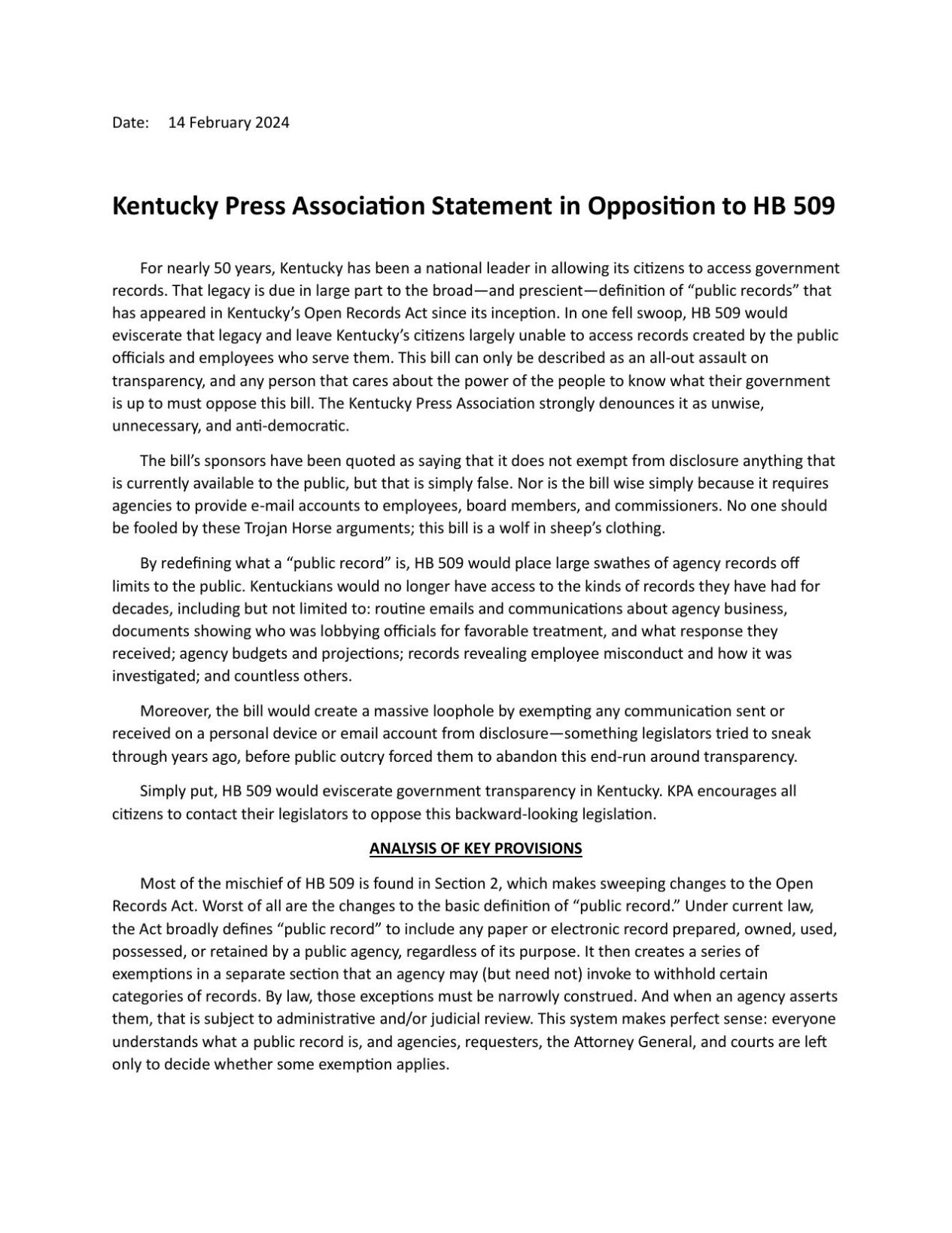 KPA statement