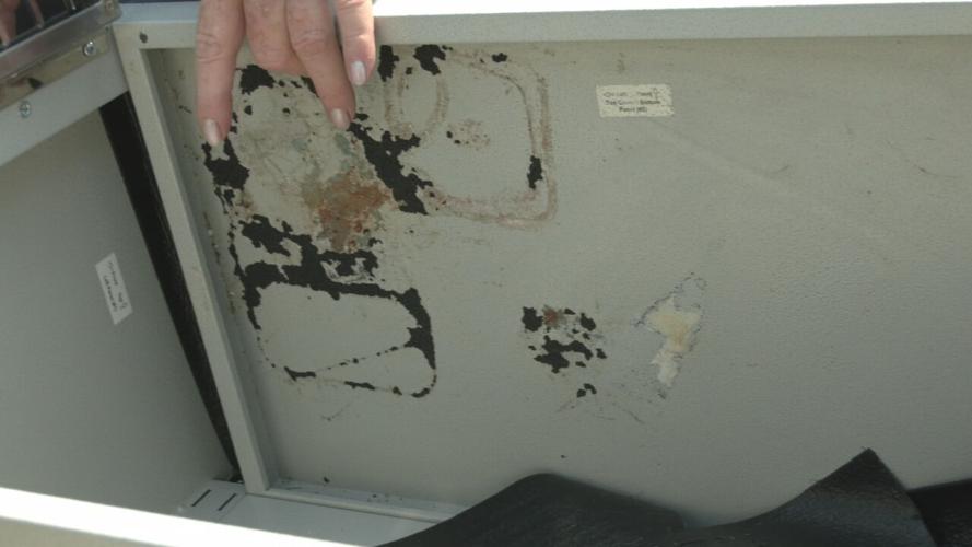 Stolen cabinets with blue paint