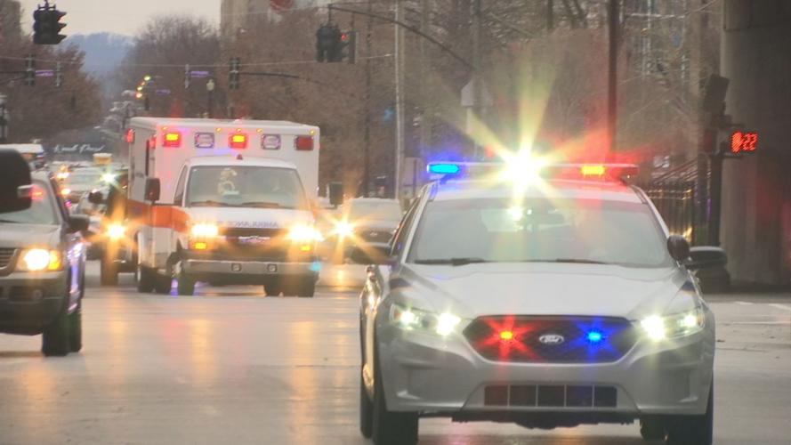 Ambulance / police escort after boy hit by vehicle in Sellersburg - Dec. 3, 2019