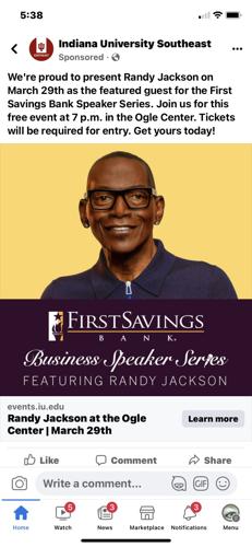 IU Southeast FB post about Randy Jackson speaking - 3.16.23
