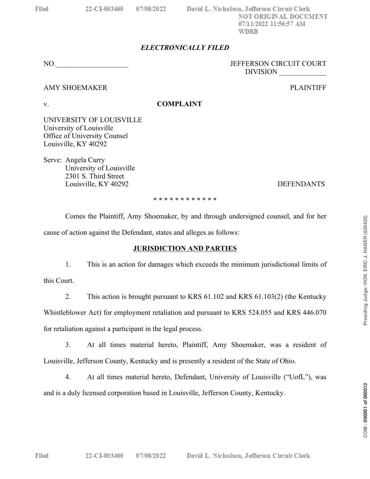 Whistleblower lawsuit against U of L