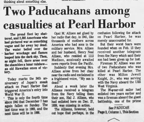 News article about US Navy Fireman 2nd Class Hal J. Allison