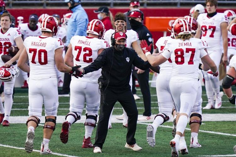 Indiana coach Tom Allen congratulates players