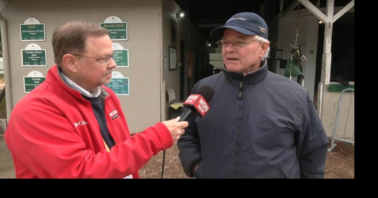 Eric Crawford talks about Chief Wallabee with Bill Mott ahead of Kentucky Derby