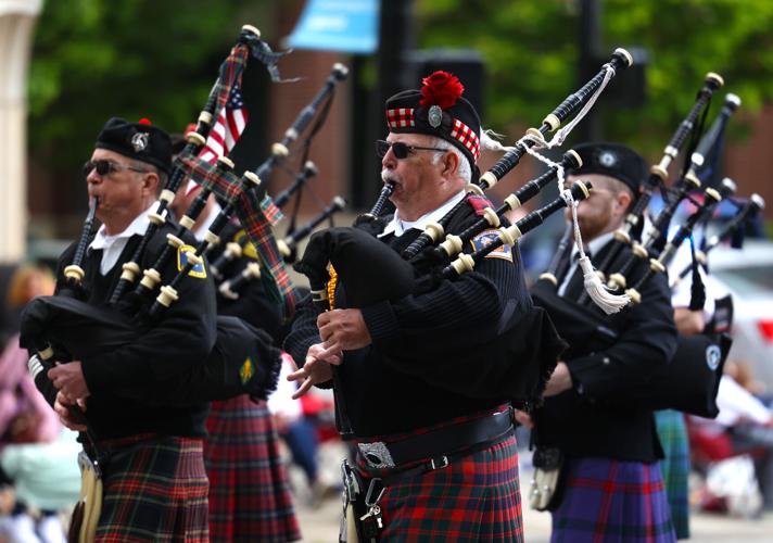Firefighters play bagpipes at Pegasus Parade.JPG