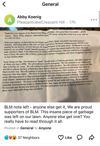 BLM Nextdoor Post