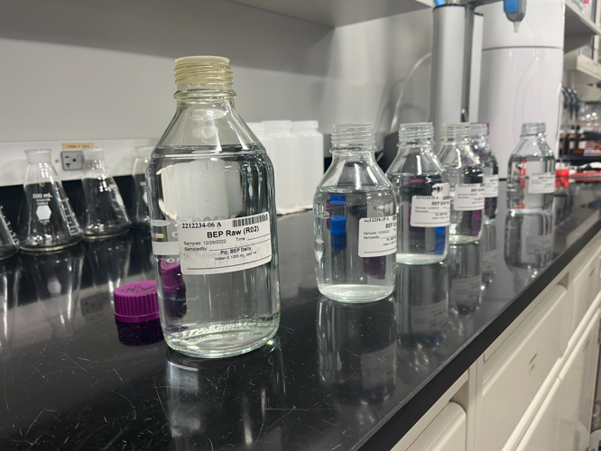 Water samples for testing from Ohio River