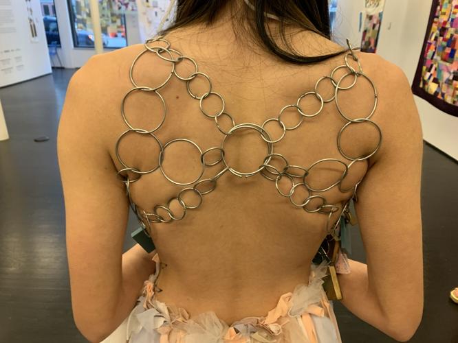 Dress back made from jump rings for the KMAC Couture fashion show - KK - 4.12.23