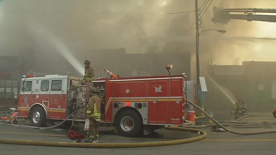 Fire department, firefighters at fire scene